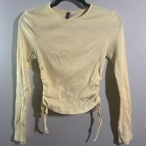 H&M Light Yellow Ribbed & Ruched Long Sleeve Top